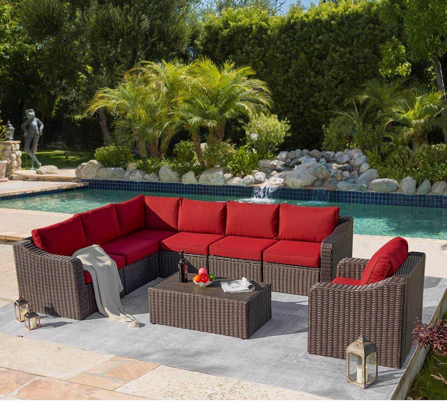 Seven seater L shape lawn seating with center table Omg Furniture