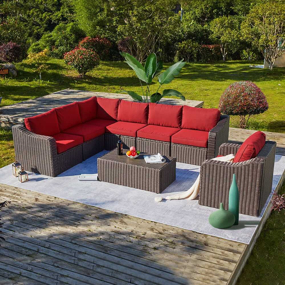 Seven seater L shape lawn seating with center table Omg Furniture