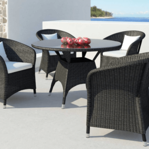 Four Seater Balcony Chair Table Set Black | OMG Furniture