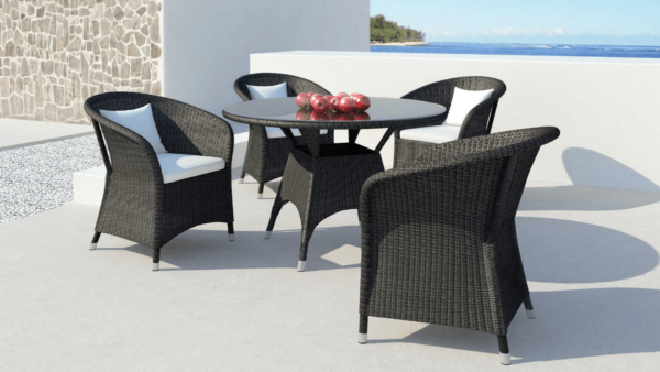 Four Seater Balcony Chair Table Set Black | OMG Furniture