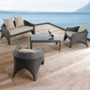 New Four Seater Grey Outdoor Sofa Set with Glass Top Center Table