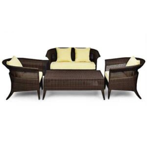Four Seater Brown Outdoor Sofa Set with Glass Top Center Table